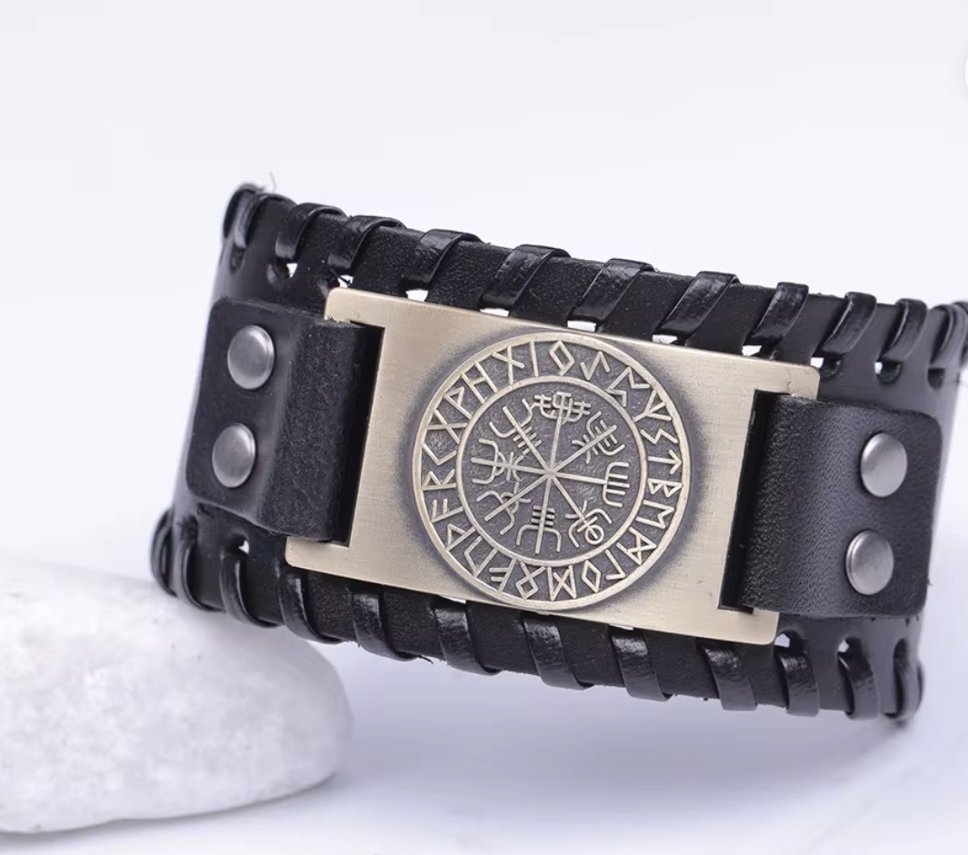 Bracelet Viking Nordique en cuir véritable-Symbole sacré